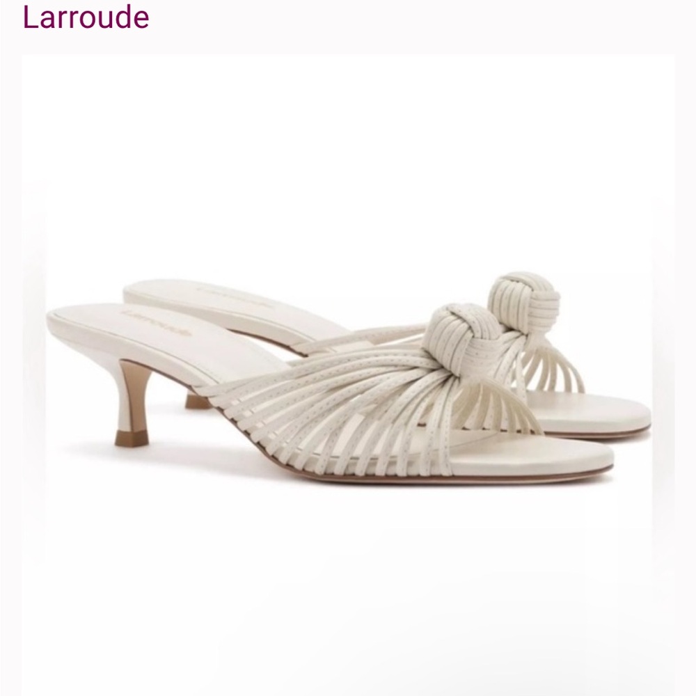 New Larroude ivory Valerie kitten heel mules